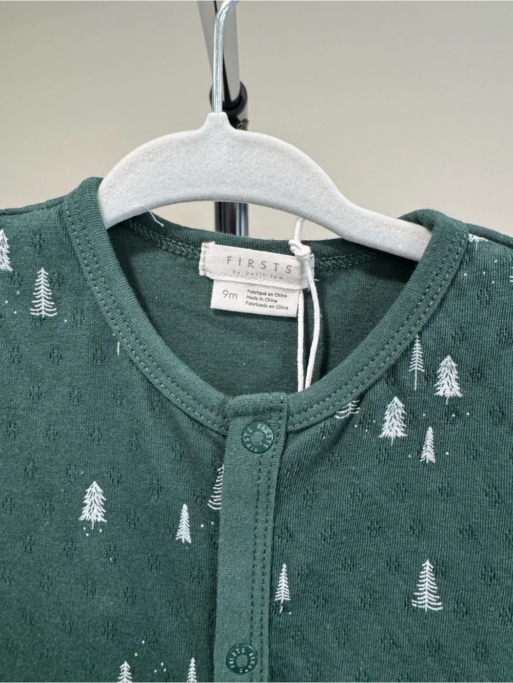 NWT FIRSTS by Petit Lem Alpine Tree Pointelle Infant Sleeper, Size 9 Month